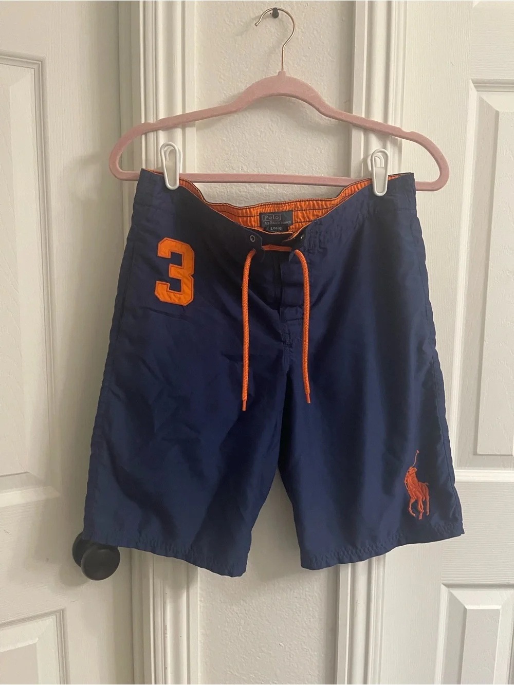 Ralph Lauren Navy Swim Shorts with Orange Accents